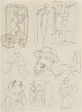 Esquisses pour 'Les nécessités de la vie et les conséquences des rêves précédés d'exemples' (recto); Croquis (verso)