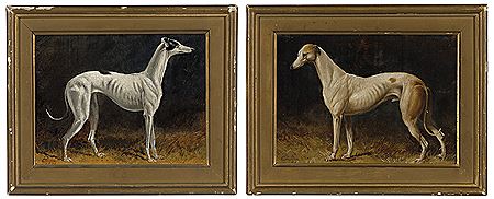 A black and white whippet; A tan and white whippet by Colin Graeme - Auction record, sale price, and art valuation. Compare with similar artists and explore comparable artworks.
