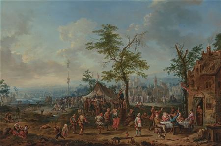 A village festival with figures dancing and playing games, a wedding ceremony beyond by Jan Peter van Bredael The Elder - Auction record, sale price, and art valuation. Compare with similar artists and explore comparable artworks.