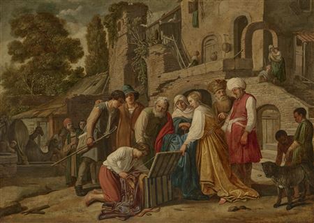 Eliezer presenting gifts to the parents of Rebecca