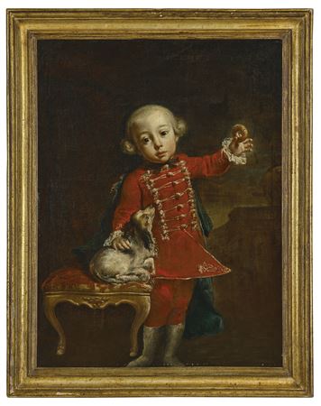 Portrait of a boy with a dog
