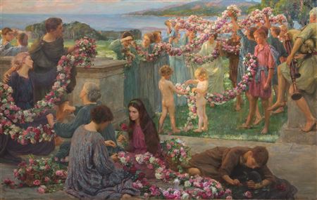 The Garlands of Love by Herbert Arnould Olivier - Auction record, sale price, and art valuation. Compare with similar artists and explore comparable artworks.