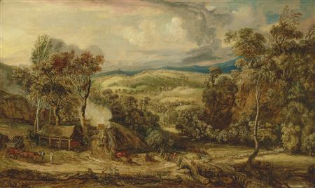 Fitzhead in Somerset, with an ox-cart near a lime kiln, and Glastonbury Tor in the distance by James Ward - Auction record, sale price, and art valuation. Compare with similar artists and explore comparable artworks.