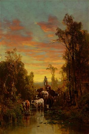 Watering the Herd at Sunset