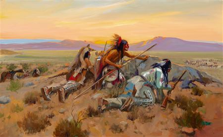 Sample artwork by Carl Hantman (Born 1933/35), known for indian-western genre painting, illustration - View similar artists and auction records