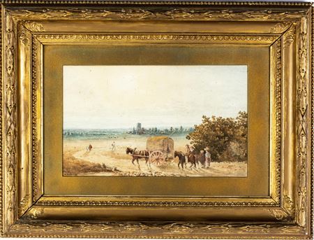 Sample artwork by Albert Edward Bowers (fl.1875 - 1893), known for country scene painting, cattle, farms, sheep and figures in landscape - View similar artists and auction records