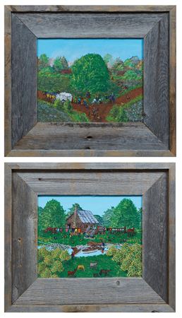 Riverboats Passing Cabin Along the River; Cotton Plantation Scene; Cabin Scene with Laundry Drying (3)