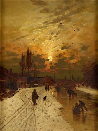Winter river landscape by Ludwig (Louis) Lanckow - Auction record, sale price, and art valuation. Compare with similar artists and explore comparable artworks.