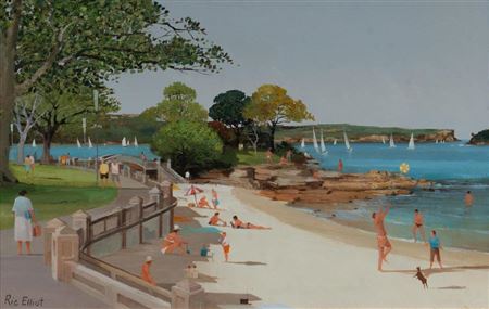 Sample artwork by Ric Elliott (1933 - 1995), known for australian landscape and bushranger paintings - View similar artists and auction records