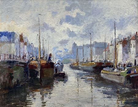 Busy Canal Scene by William Battaille - Auction record, sale price, and art valuation. Compare with similar artists and explore comparable artworks.