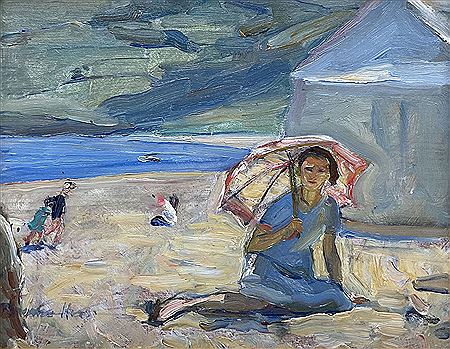 'Peggy' with a Parasol and Beach Tent at Runswick Bay by Florence Hess - Auction record, sale price, and art valuation. Compare with similar artists and explore comparable artworks.