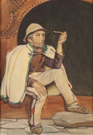 "Highlander in front of the hut", 1910-1914