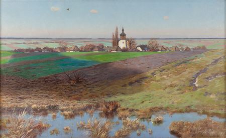 Spring landscape from Olszanka, 1916 by Jozef Rapacki - Auction record, sale price, and art valuation. Compare with similar artists and explore comparable artworks.