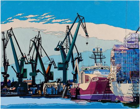 Sample artwork by Aleksandra Osa (Born 1988), known for abstract and realist painting, figures in landscape, dock scenes - View similar artists and auction records