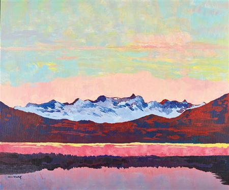 Lake Aegeri at dusk with the Uranian Alps