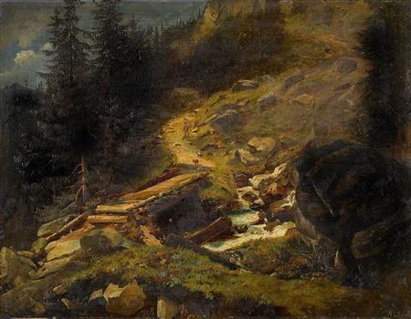 Mountain stream with bridge by Rudolf Snell - Auction record, sale price, and art valuation. Compare with similar artists and explore comparable artworks.