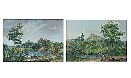 Landscape with a Couple Seated next to a Mill Race and River Landscape with Men Gathering Willows: Two