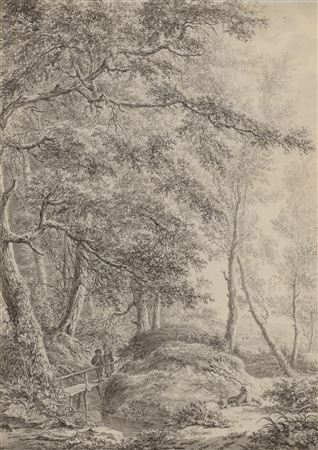 Peasants Crossing a Bridge at the Edge of a Dense Wood