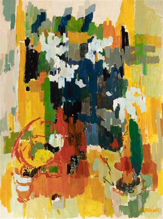 Red Basket and White Leaves