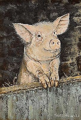 A Piglet at the Low door by Nigel Hallard - Auction record, sale price, and art valuation. Compare with similar artists and explore comparable artworks.