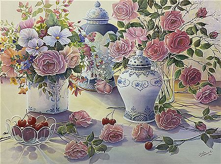 Still Life of Roses and and Porcelain
