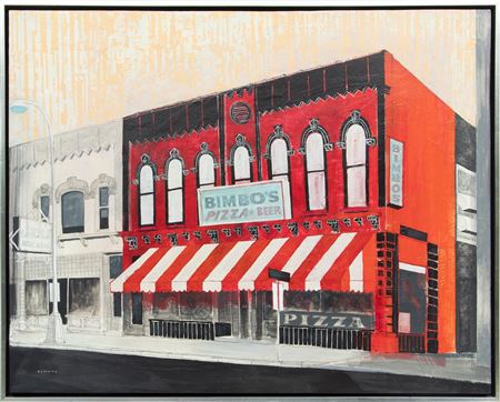 Bimbo's Pizza by Milton Kemnitz - Auction record, sale price, and art valuation. Compare with similar artists and explore comparable artworks.