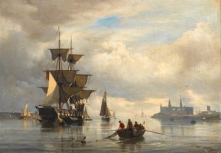 Fischer vor Burg Kronborg an der dänischen Küste
