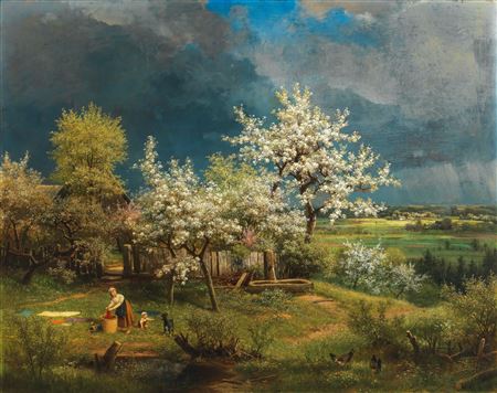 A Brewing Storm in Spring by Emil August Eduard Leonhardi - Auction record, sale price, and art valuation. Compare with similar artists and explore comparable artworks.