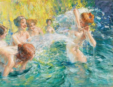 Sample artwork by Antoine Calbet (1860 - 1944), known for nude figure, pastoral landscape and genre painting, illustration - View similar artists and auction records