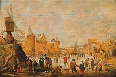 Skaters on a frozen canal with fortifications beyond by Cornelis Droochsloot - Auction record, sale price, and art valuation. Compare with similar artists and explore comparable artworks.
