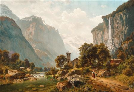 View of Lauterbrunnen and the Staubbach Falls, Switzerland