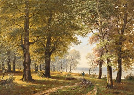 Autumn forest path with hikers by Jacobus Johannes Poorten - Auction record, sale price, and art valuation. Compare with similar artists and explore comparable artworks.
