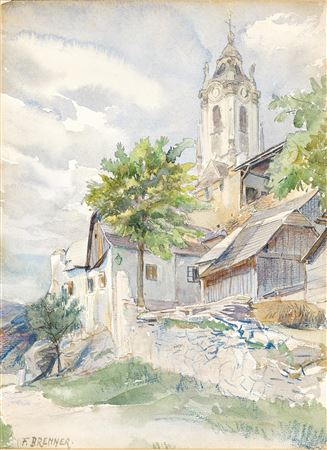 The steeple of Dürnstein in Wachau valley by Franz Brenner - Auction record, sale price, and art valuation. Compare with similar artists and explore comparable artworks.