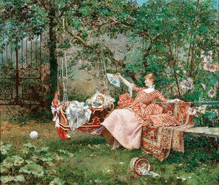 Sleeping Child in Garden Swing by Edouard Toudouze - Auction record, sale price, and art valuation. Compare with similar artists and explore comparable artworks.