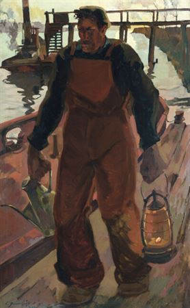 Man with lamp and jug by Lucien Desmare - Auction record, sale price, and art valuation. Compare with similar artists and explore comparable artworks.