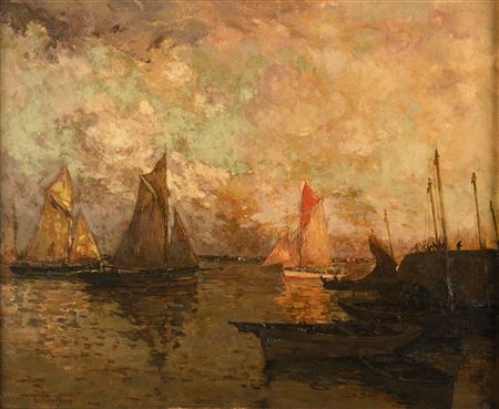 Sailboats at dusk by Ernest Germain Vauthrin - Auction record, sale price, and art valuation. Compare with similar artists and explore comparable artworks.