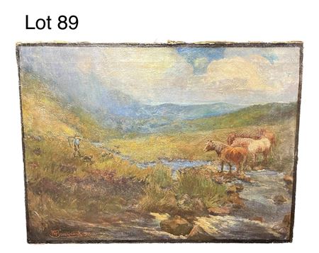 Nature Scene with Fisherman and Grazing Horses