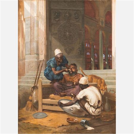 Orientalist subject of the cleaning before the pray at the mosque