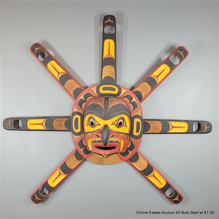 Carved & Painted Cedar Sun Mask