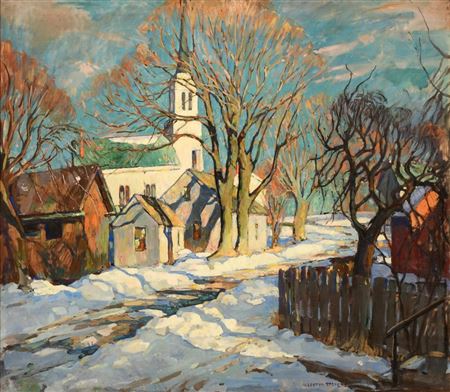 Village in the Winter by William Lester Stevens - Auction record, sale price, and art valuation. Compare with similar artists and explore comparable artworks.
