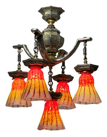 Mottled Glass & Bronze Chandelier