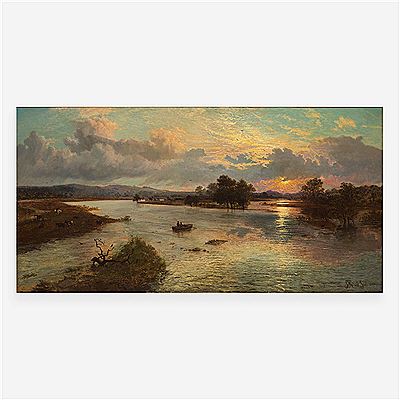 Sunset on the Trent Estuary by John Holland - Auction record, sale price, and art valuation. Compare with similar artists and explore comparable artworks.