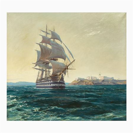 Galleon off Rocky Coast