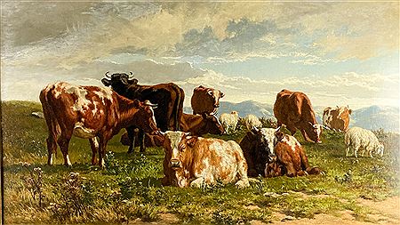 Sample artwork by Alfred Grey (1845 - 1926), known for rural scene painting, livestock - View similar artists and auction records