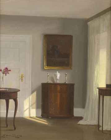 Interior with bouquet of roses by Kai Jeppe Drews - Auction record, sale price, and art valuation. Compare with similar artists and explore comparable artworks.