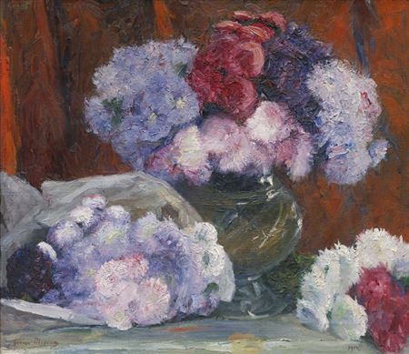 White, purple and red chrysanthemums by Georges Mosson - Auction record, sale price, and art valuation. Compare with similar artists and explore comparable artworks.