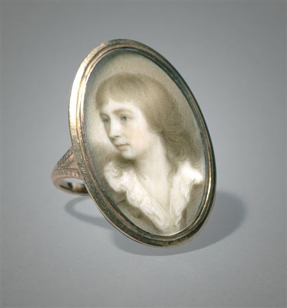 Ring Miniature portrait of a boy with long hair and open shirt collar looking to the side