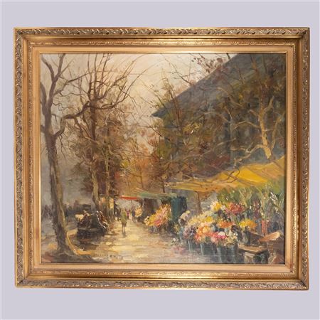 Antique Paris Street Scene Cityscape