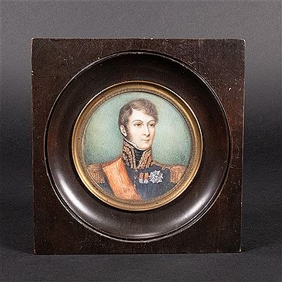 French Miniature Portrait of a Young General Military Officer Soldier Aristocratic