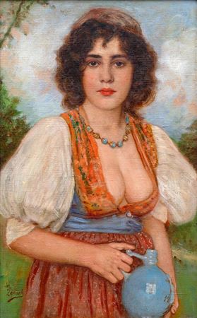 Young Woman with a Jug by Josef Zenisek - Auction record, sale price, and art valuation. Compare with similar artists and explore comparable artworks.